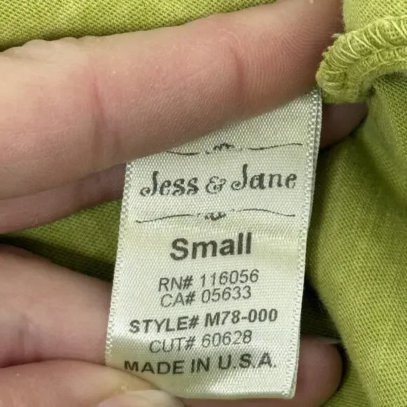 Jess & Jane Green Abstract Floral Cotton Dress Pockets Size Small USA Boho Artsy - Picture 7 of 9